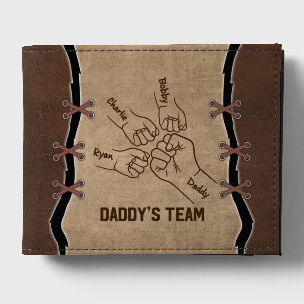 Daddy‘s Team Fist Bump Outline Gift For Dad Personalized Men’s Wallet - Image 9