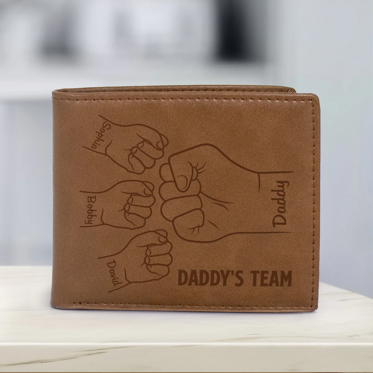 Daddy‘s Team Fist Bump Outline Personalized Printed Leather Wallet, Gift For Husband, Dad - Image 4