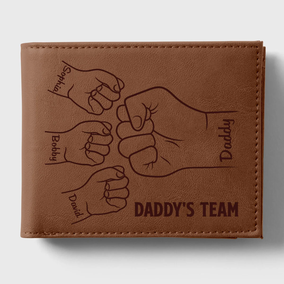 Daddy‘s Team Fist Bump Outline Personalized Printed Leather Wallet, Gift For Husband, Dad - Image 9