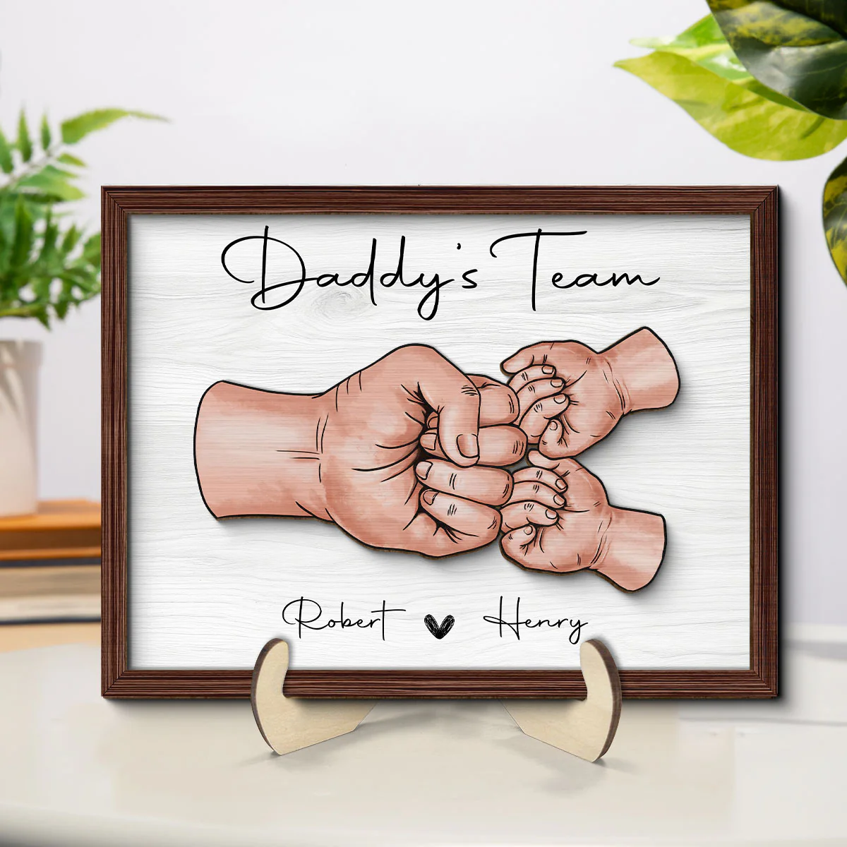 Daddy‘s Team Fist Bump Personalized 2-Layer Wooden Plaque - Image 2