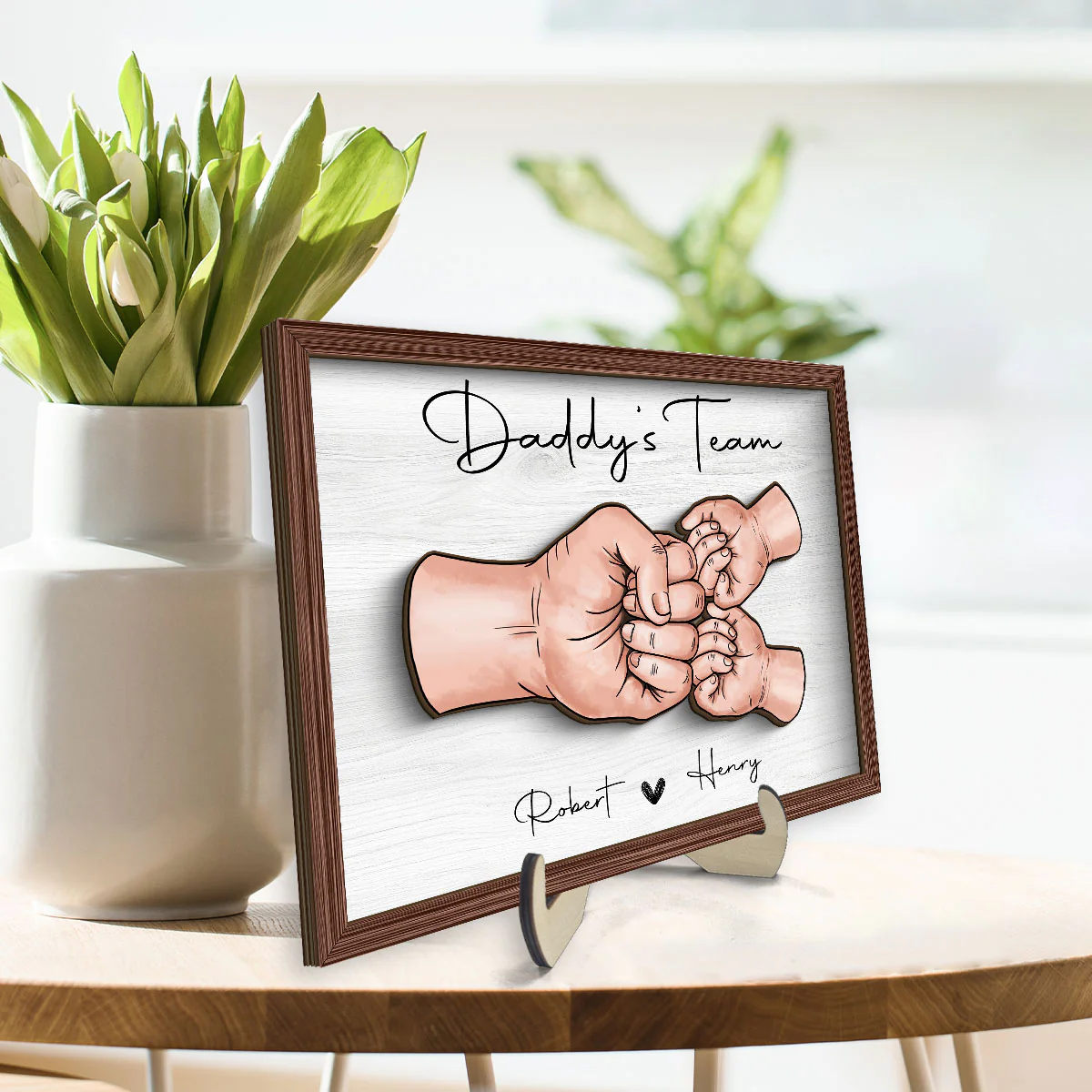 Daddy‘s Team Fist Bump Personalized 2-Layer Wooden Plaque - Image 3