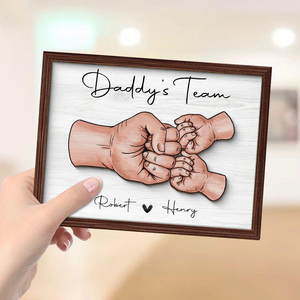 Daddy‘s Team Fist Bump Personalized 2-Layer Wooden Plaque - Image 4