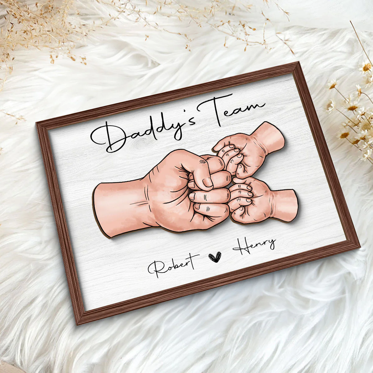 Daddy‘s Team Fist Bump Personalized 2-Layer Wooden Plaque - Image 5