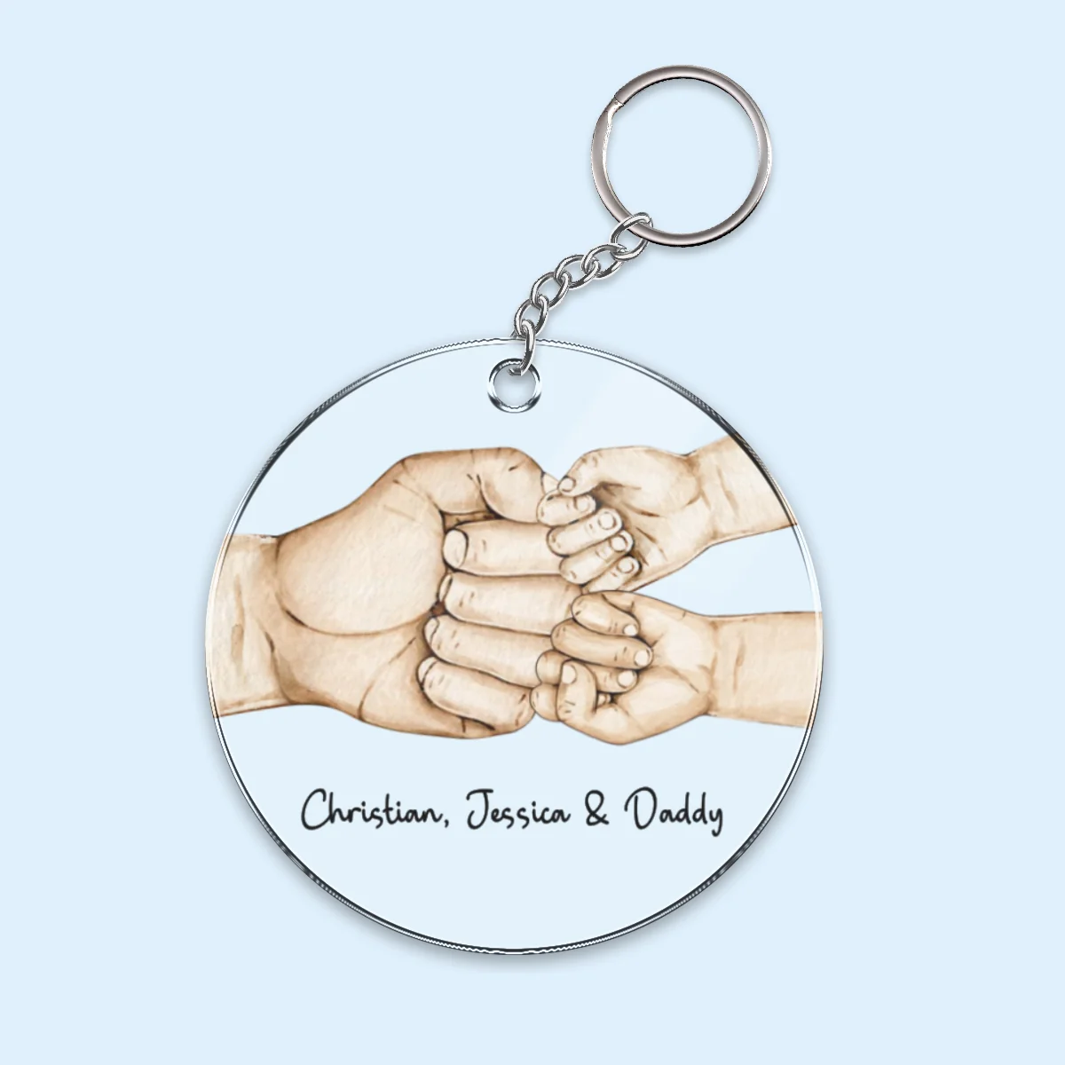 Daddy's Team Fist Bump Personalized Acrylic Circle Keychain - Image 6