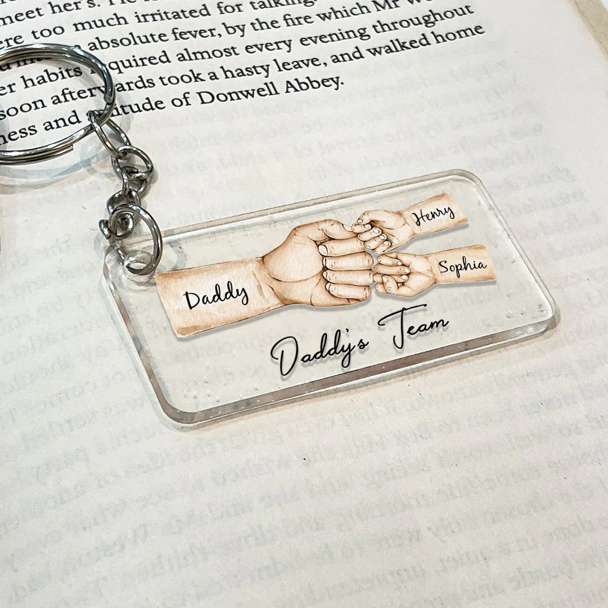 Daddy's Team Fist Bump - Personalized Acrylic Keychain - Gift For Dad, Gift For Husband, Gift For Grandpa - Image 3