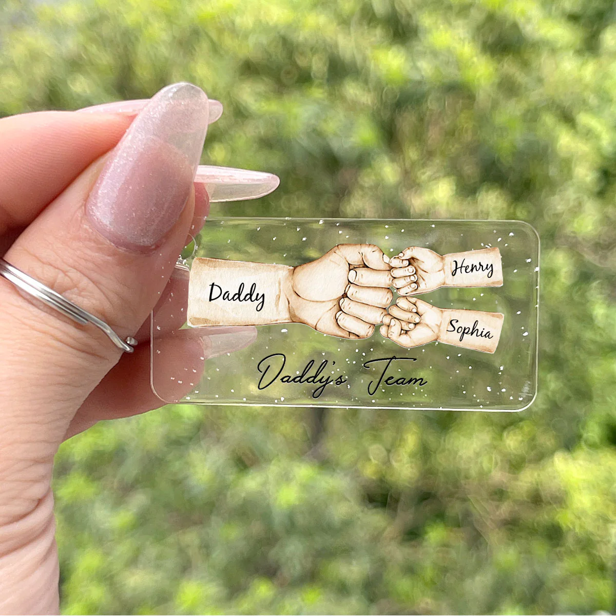 Daddy's Team Fist Bump - Personalized Acrylic Keychain - Gift For Dad, Gift For Husband, Gift For Grandpa - Image 4