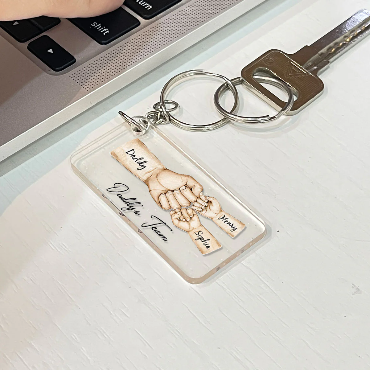 Daddy's Team Fist Bump - Personalized Acrylic Keychain - Gift For Dad, Gift For Husband, Gift For Grandpa - Image 7