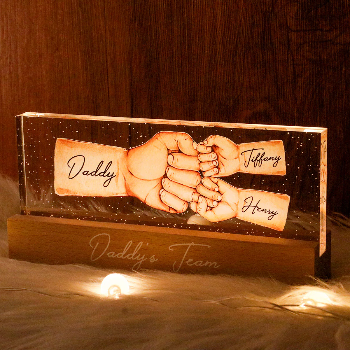 Daddy's Team Fist Bump - Personalized Acrylic Block Plaque LED Night Light - Gift For Dad, Gift For Husband, Gift For Grandpa - Image 7