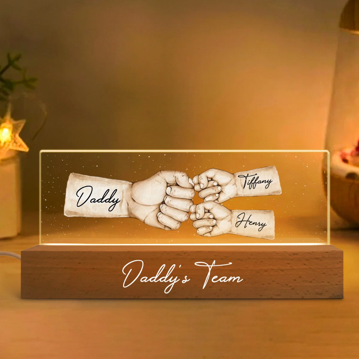 Daddy's Team Fist Bump - Personalized Acrylic Block Plaque LED Night Light - Gift For Dad, Gift For Husband, Gift For Grandpa - Image 9