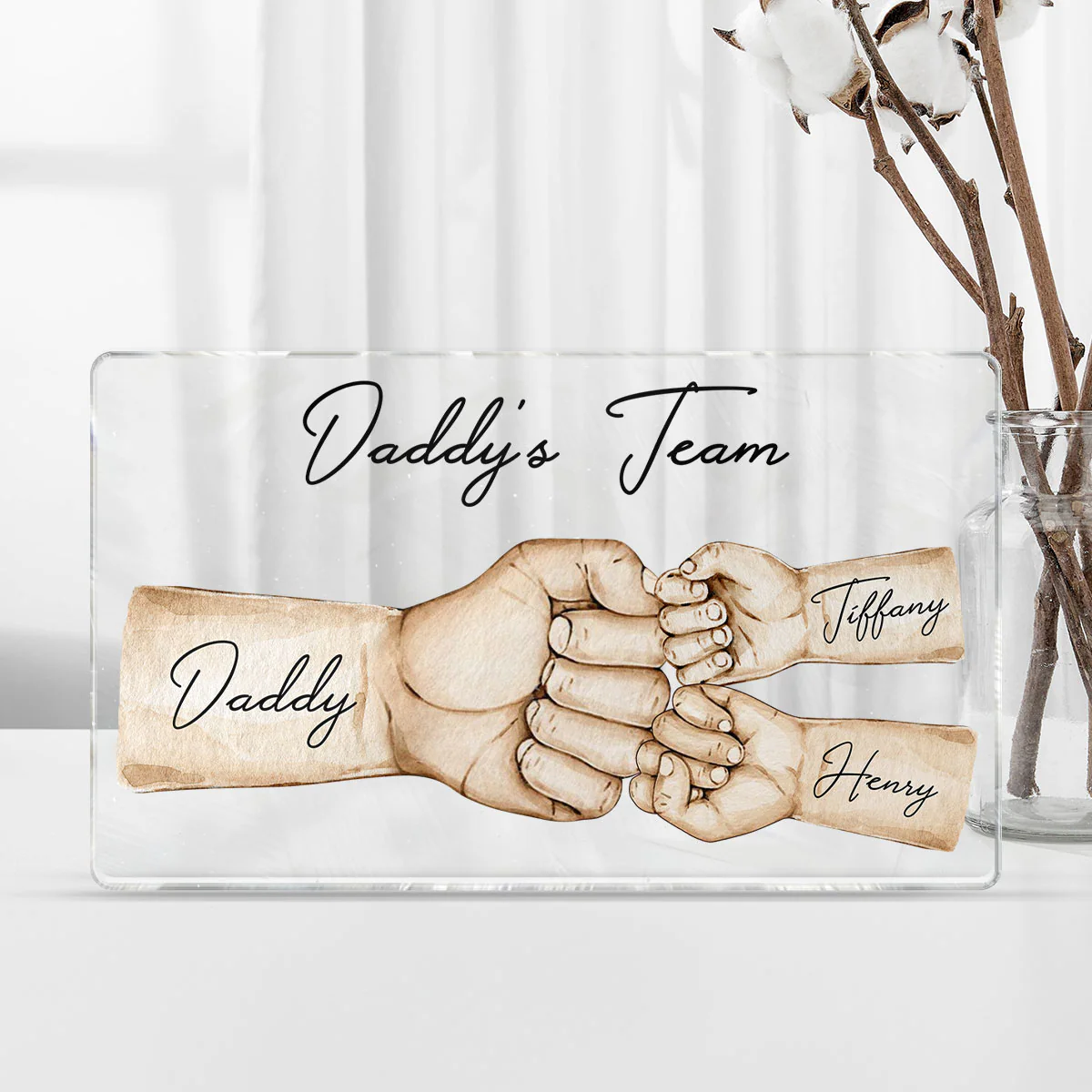 Daddy's Team Fist Bump Personalized Acrylic Plaque - Image 3