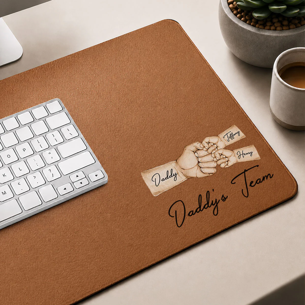 Daddy's Team Fist Bump - Personalized Desk Mat - Father's Day Gift For Dad, Husband - Image 2