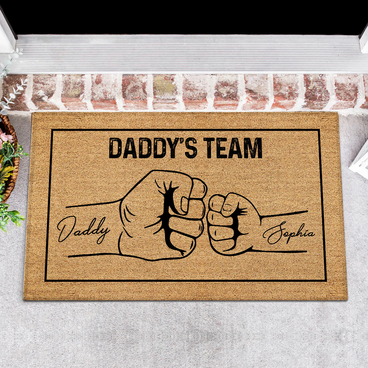 Daddy's Team Fist Bump Personalized Doormat