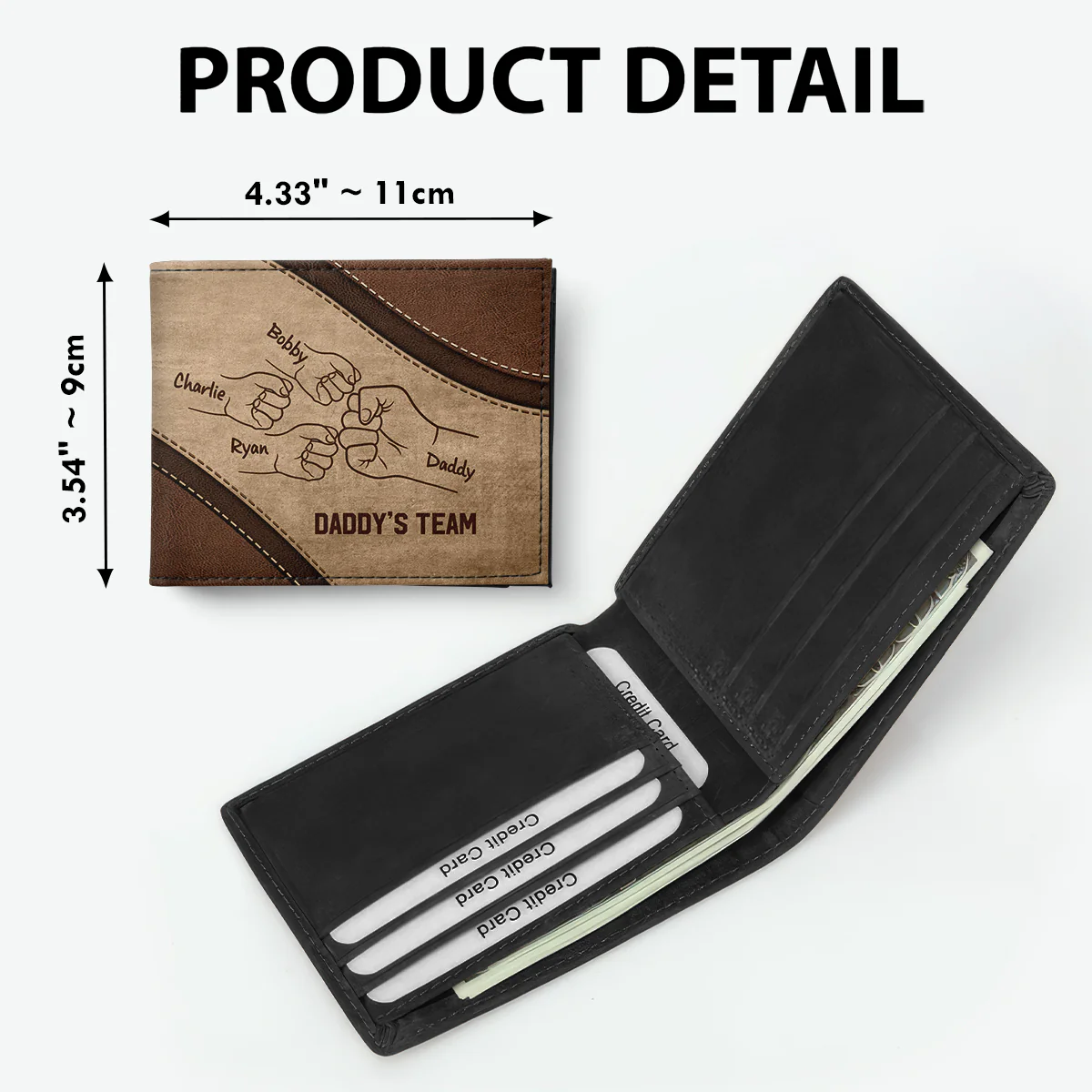 Daddy's Team Fist Bump Personalized Men’s Wallet, Father's Day Gift, Birthday Gift For Husband, Dad, Grandpa - Image 6