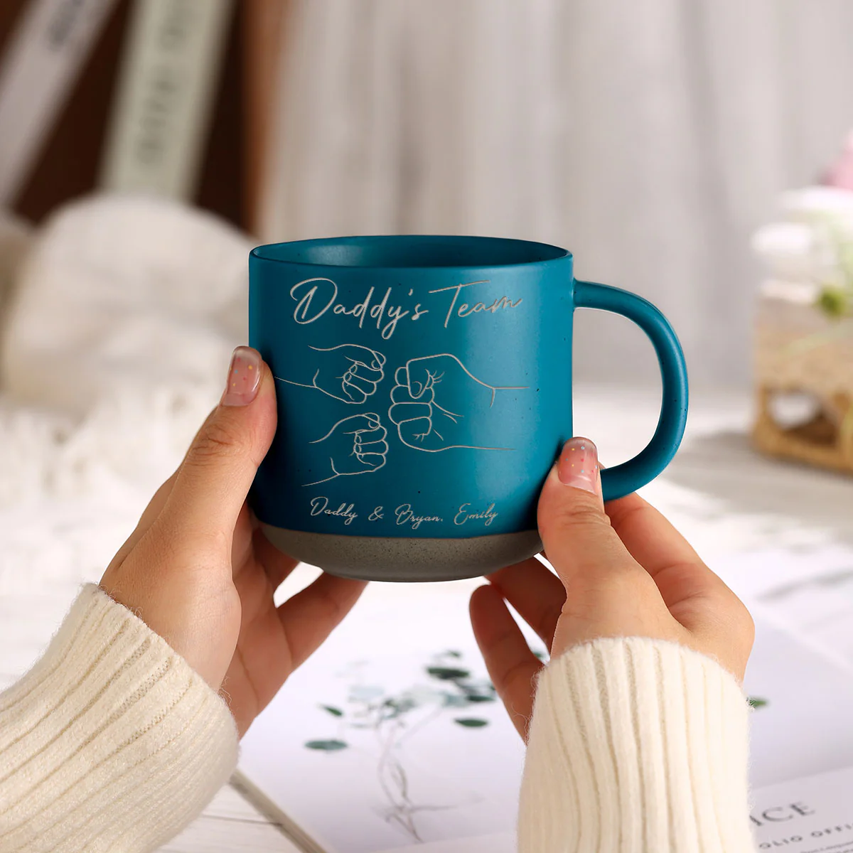 Daddy's Team Fist Bump Personalized Pottery Mug - Image 4