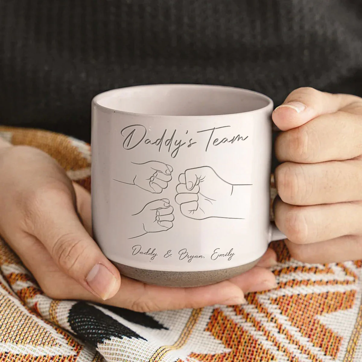 Daddy's Team Fist Bump Personalized Pottery Mug - Image 5