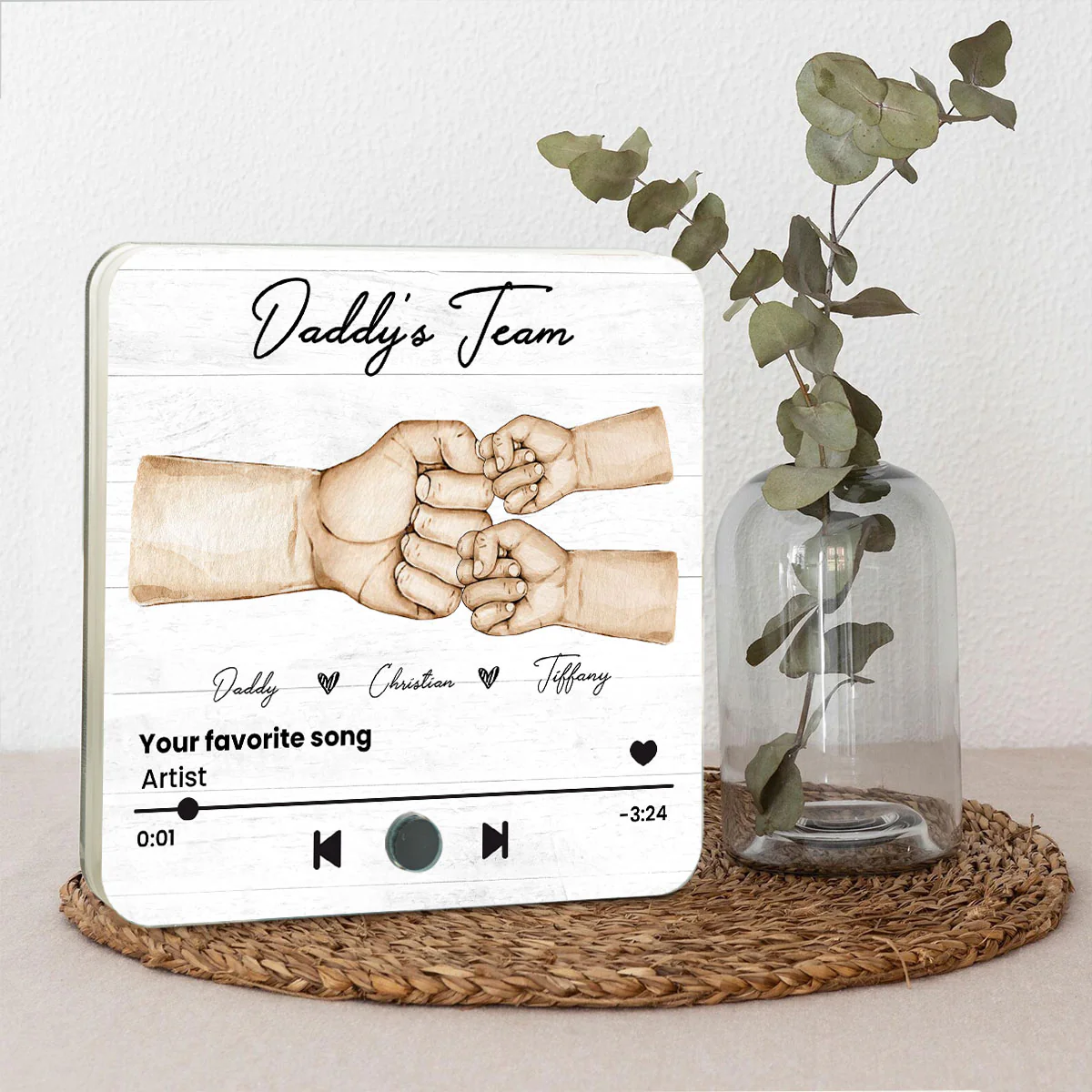 Daddy's Team Fist Bump Personalized Personalized Music Fridge Magnet, Heartfelt Gift For Dad - Image 2