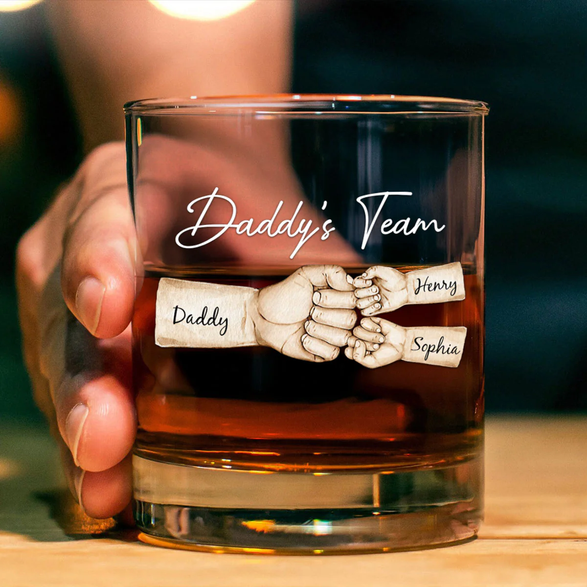 Daddy's Team Fist Bump Personalized Wine Glass, Father's Day Gift For Dad, Gift for Husband, Gift for Grandpa - Image 5
