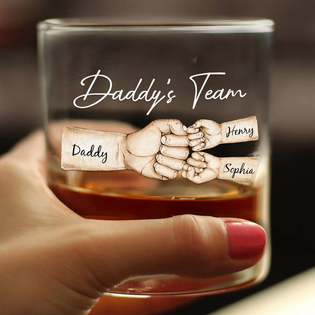 Daddy's Team Fist Bump Personalized Wine Glass, Father's Day Gift For Dad, Gift for Husband, Gift for Grandpa - Image 7