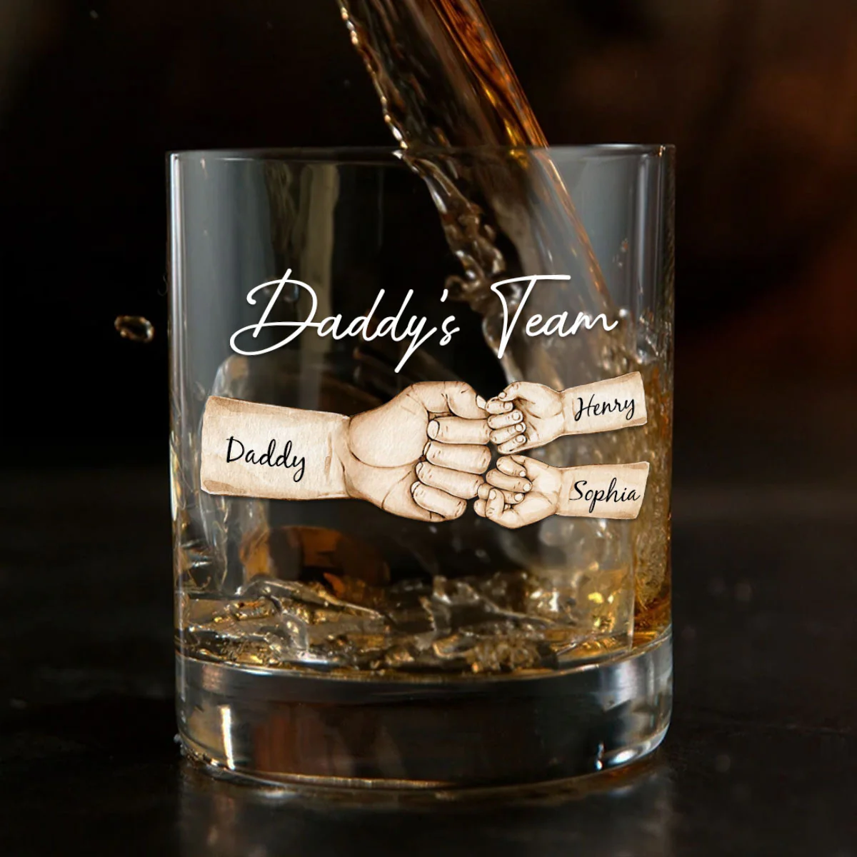 Daddy's Team Fist Bump Personalized Wine Glass, Father's Day Gift For Dad, Gift for Husband, Gift for Grandpa - Image 9
