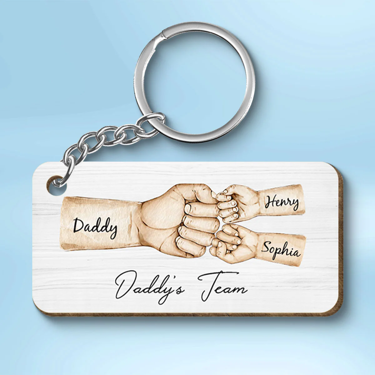Daddy's Team Fist Bump Personalized Wooden Keychain, Father's Day Gift For Dad, For Grandpa, For Husband - Image 2