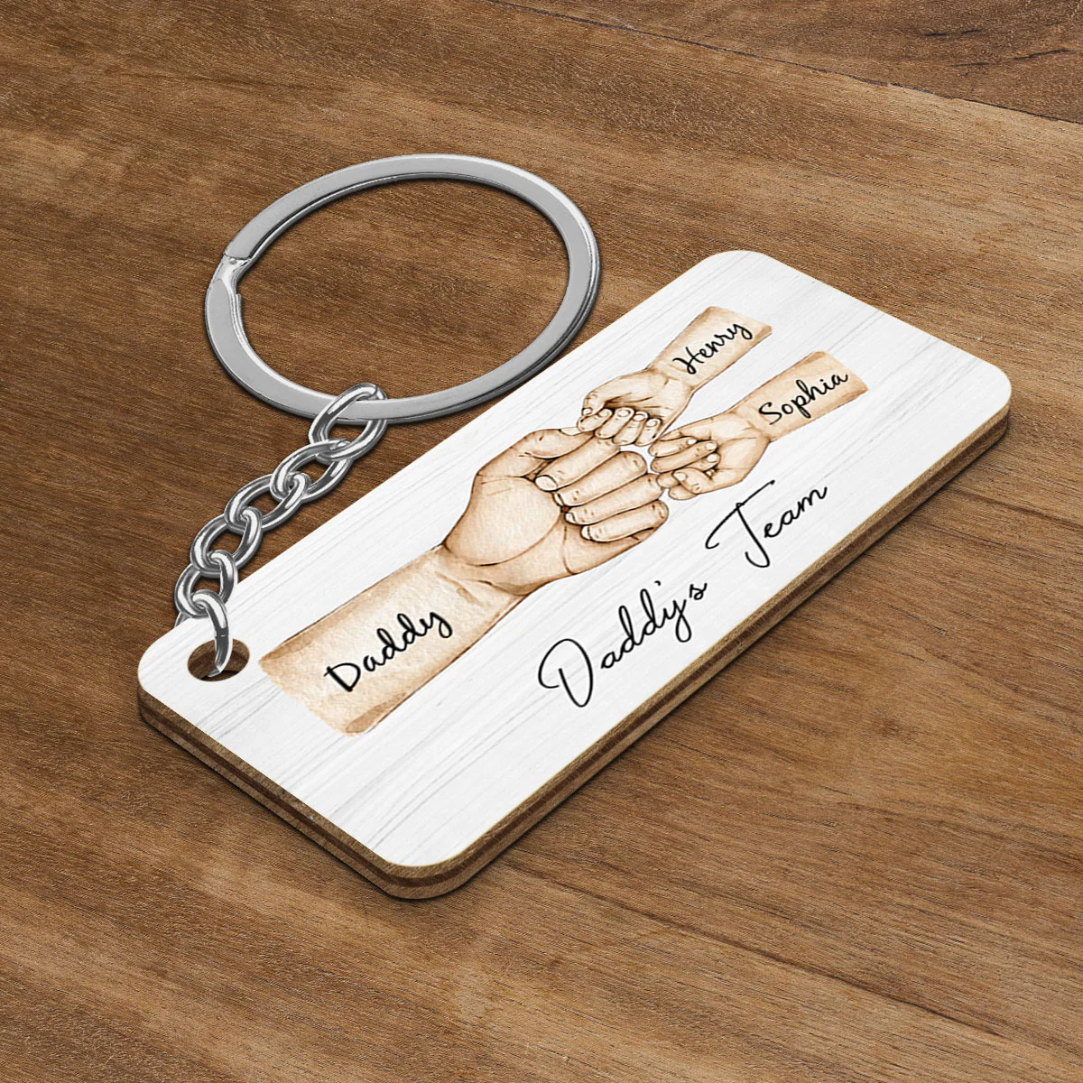 Daddy's Team Fist Bump Personalized Wooden Keychain, Father's Day Gift For Dad, For Grandpa, For Husband - Image 6