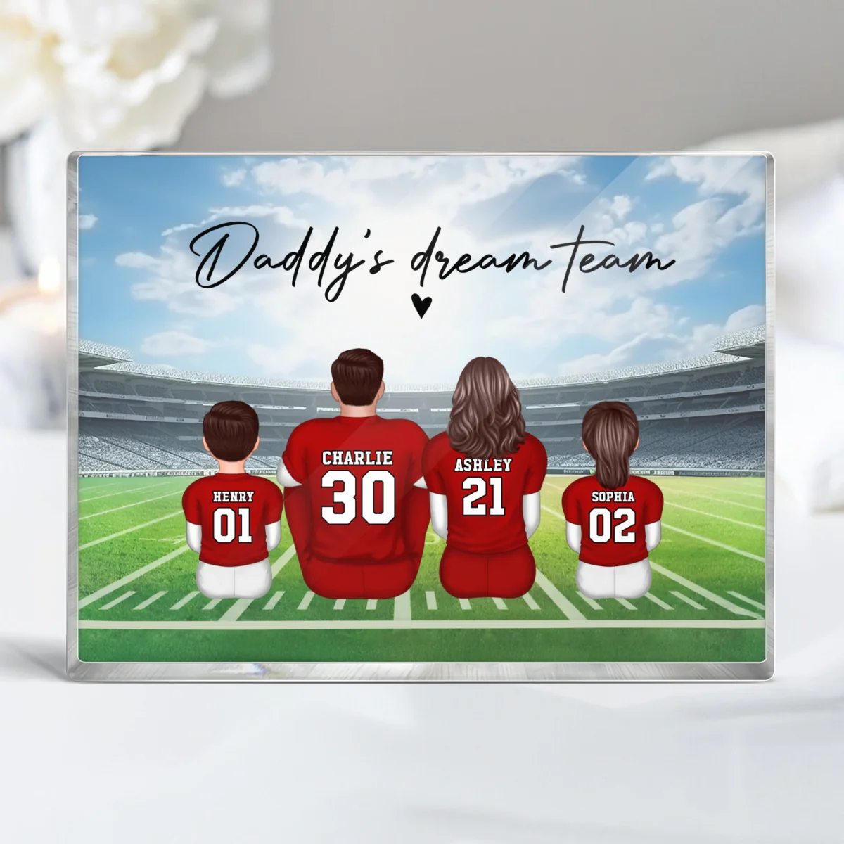 Daddy's Team Football Family Sitting Back View Personalized Acrylic Block, Gift - Image 11