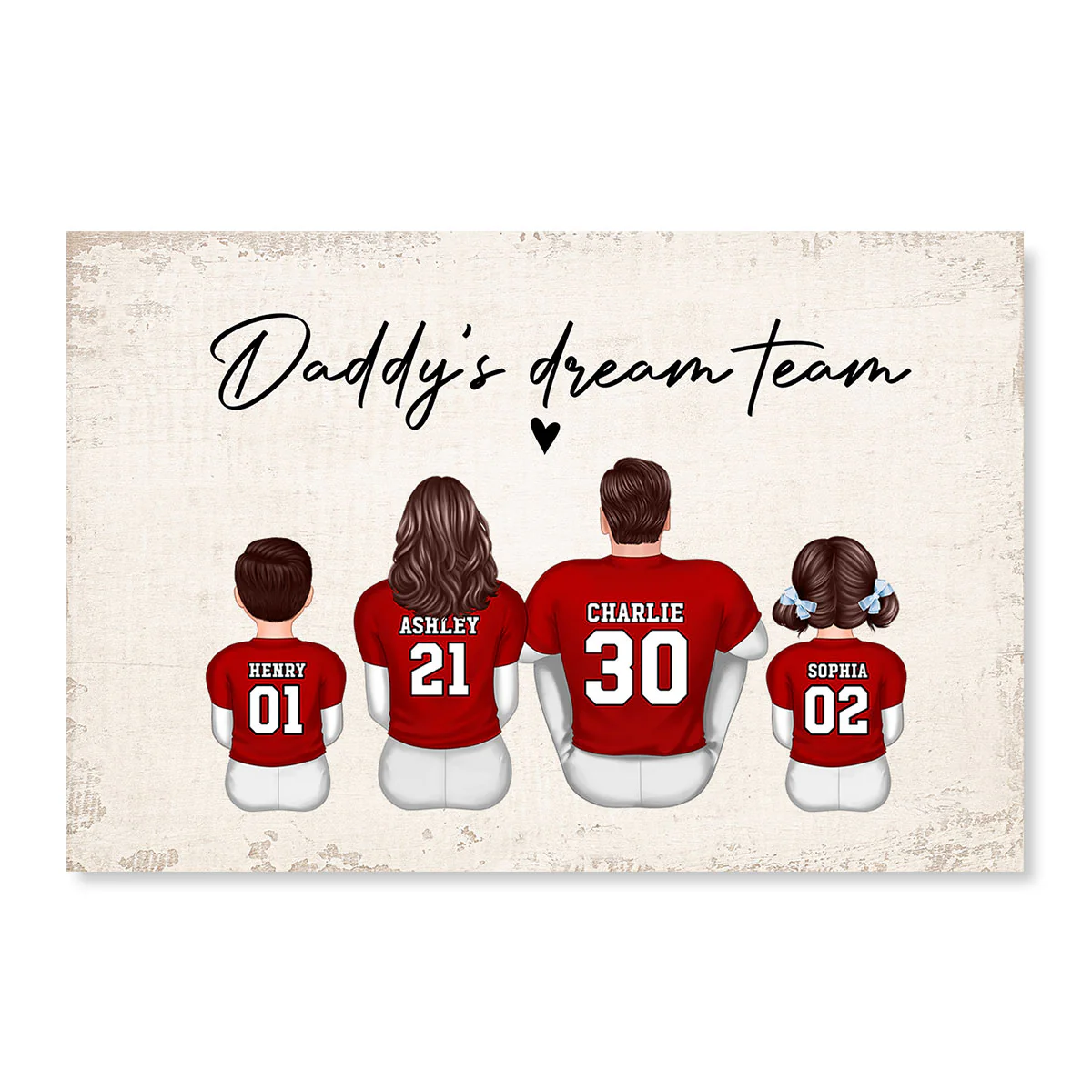 Daddy's Team Football Family Sitting Personalized Poster, Gift For Family, Dad, Grandpa, Husband - Image 3