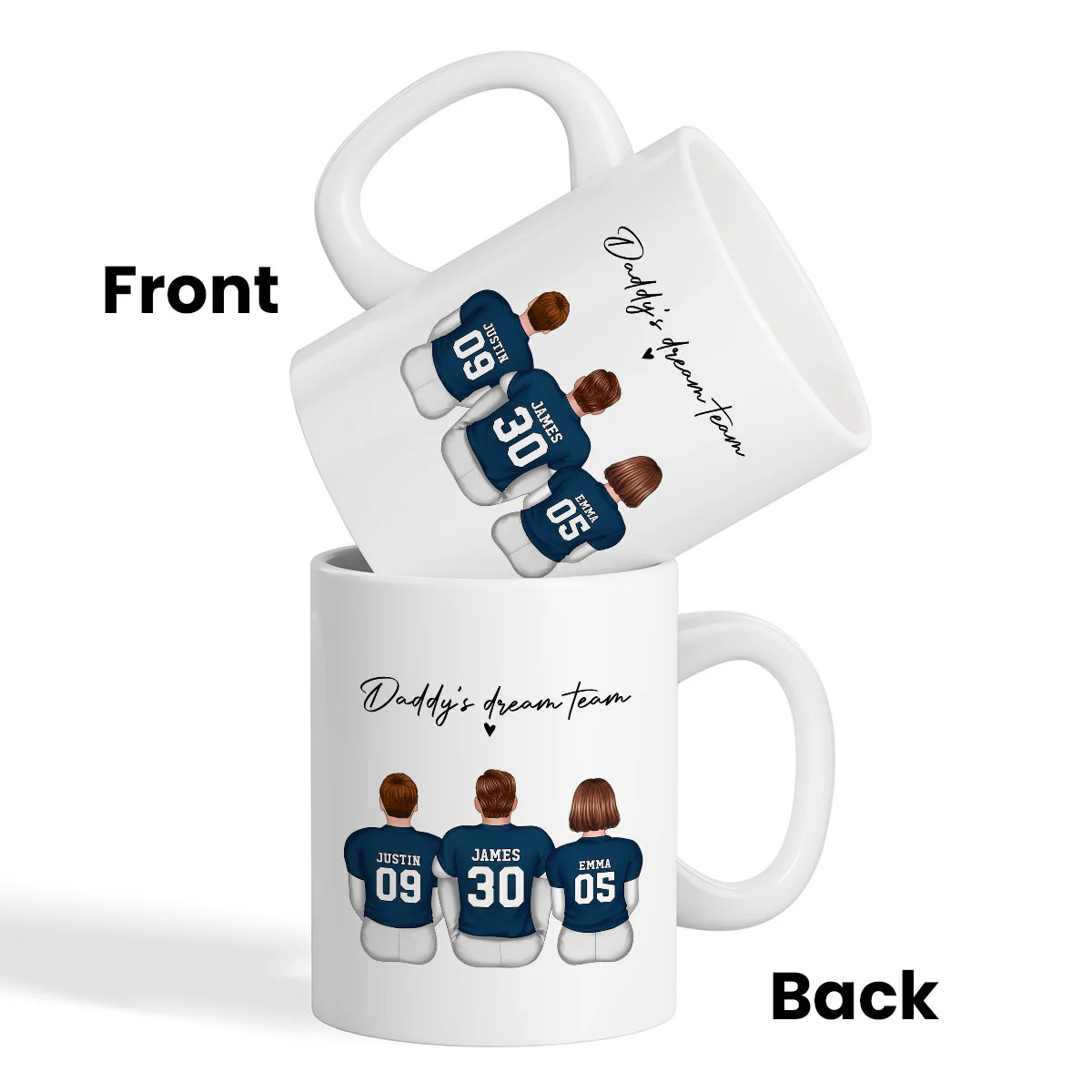 Daddy's Team Football Family Sitting Personalized Mug, Father's Day Gift For Dad, Grandpa, Husband - Image 7