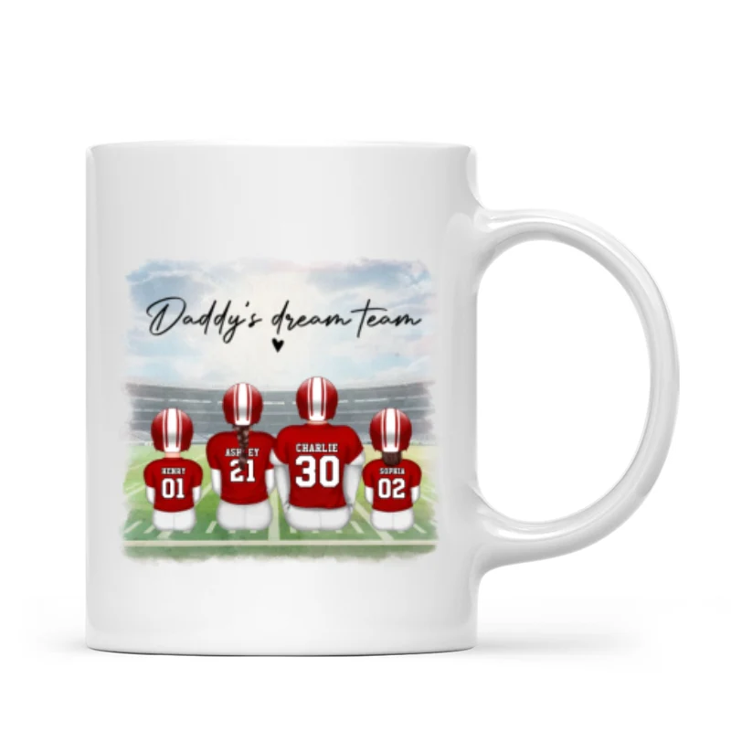 Daddy's Team Football Family Sitting Personalized Mug, Father's Day Gift For Dad, Grandpa, Husband - Image 8