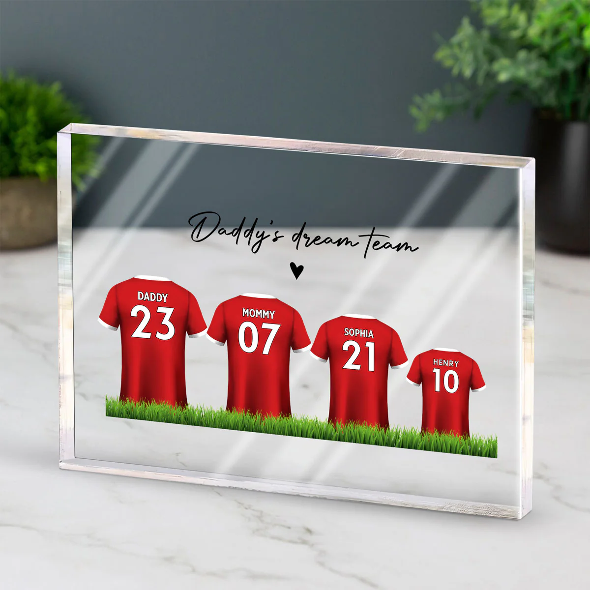 Daddy's Team Soccer Shirt Personalized Acrylic Block Plaque - Image 4