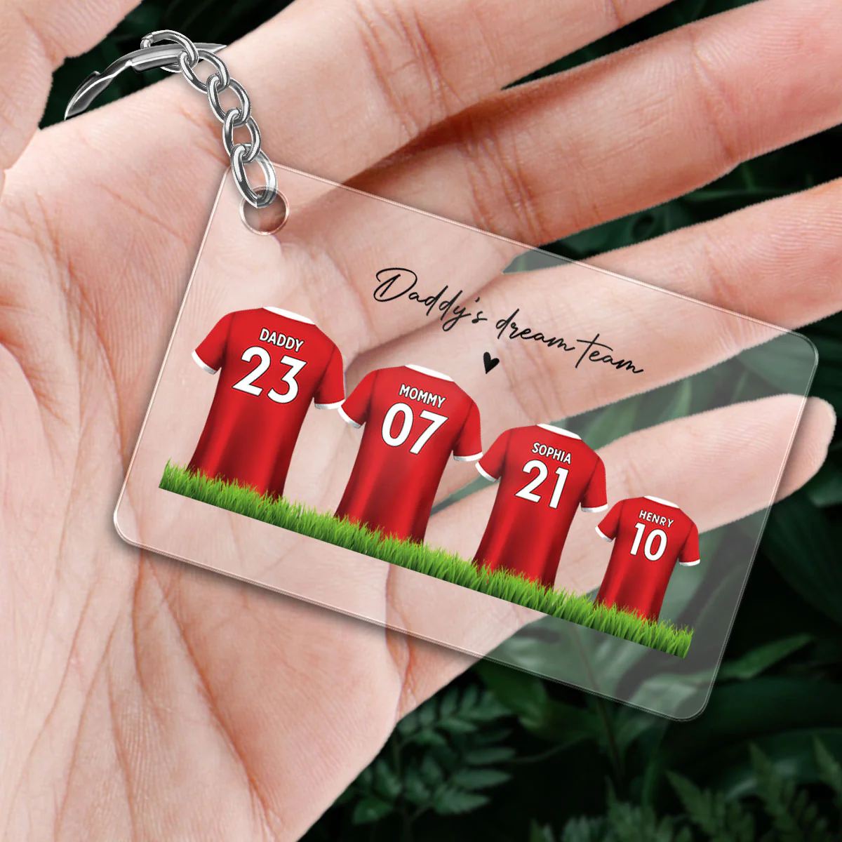 Daddy's Team Soccer Shirt Personalized Acrylic Keychain - Image 3