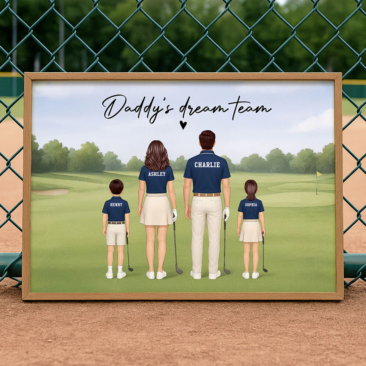 Daddy's Team Golf Family Back View Personalized Poster, Father's Day Gift