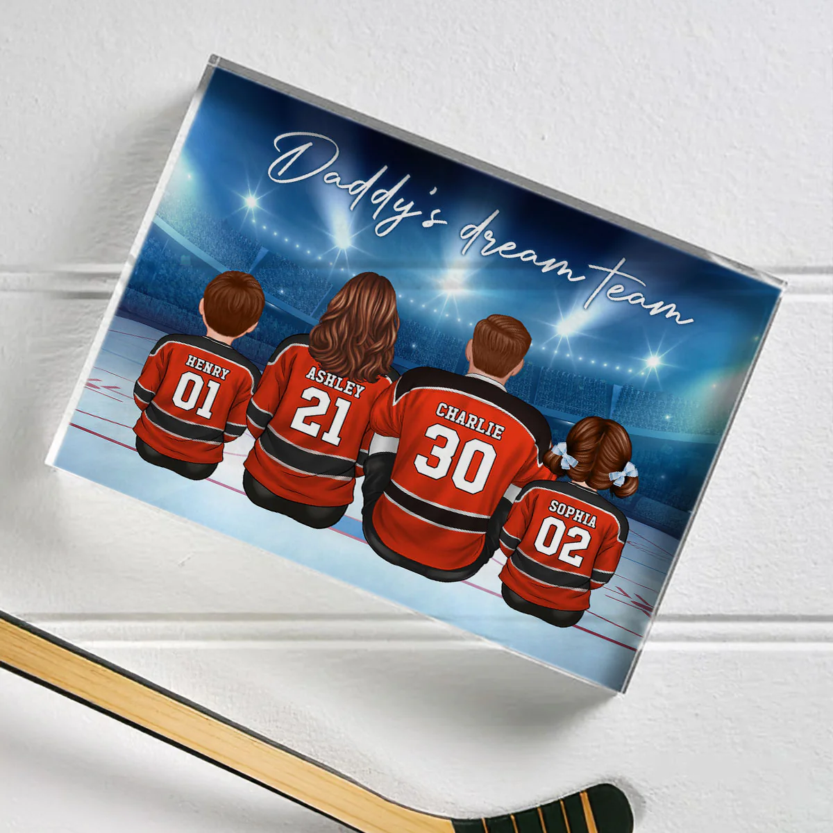 Daddy's Team Hockey Family Sitting Personalized Acrylic Block, Unique Gift for Dad, Gift for Husband - Image 3
