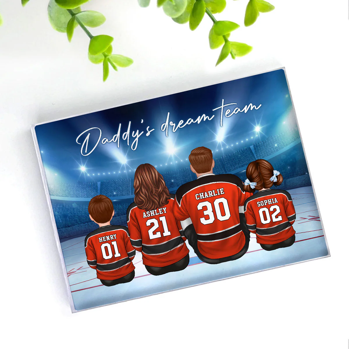 Daddy's Team Hockey Family Sitting Personalized Acrylic Block, Unique Gift for Dad, Gift for Husband - Image 4