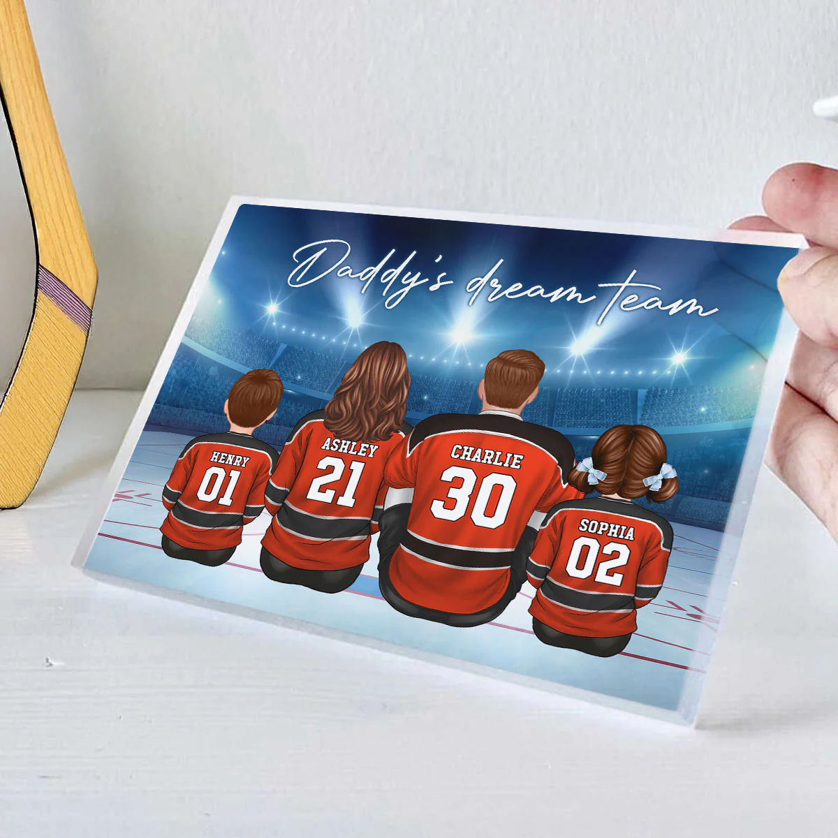 Daddy's Team Hockey Family Sitting Personalized Acrylic Block, Unique Gift for Dad, Gift for Husband - Image 8