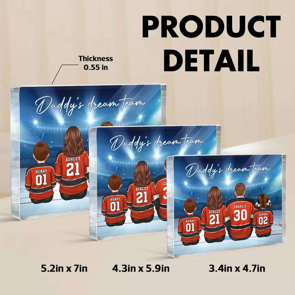Daddy's Team Hockey Family Sitting Personalized Acrylic Block, Unique Gift for Dad, Gift for Husband - Image 9
