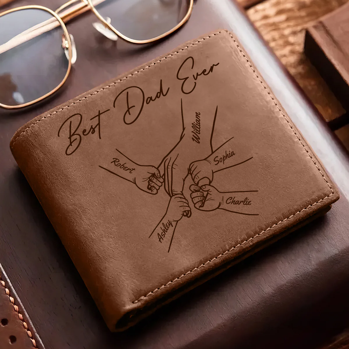 Daddy‘s Team Kids Holding Hands Personalized Printed Leather Wallet - Image 2