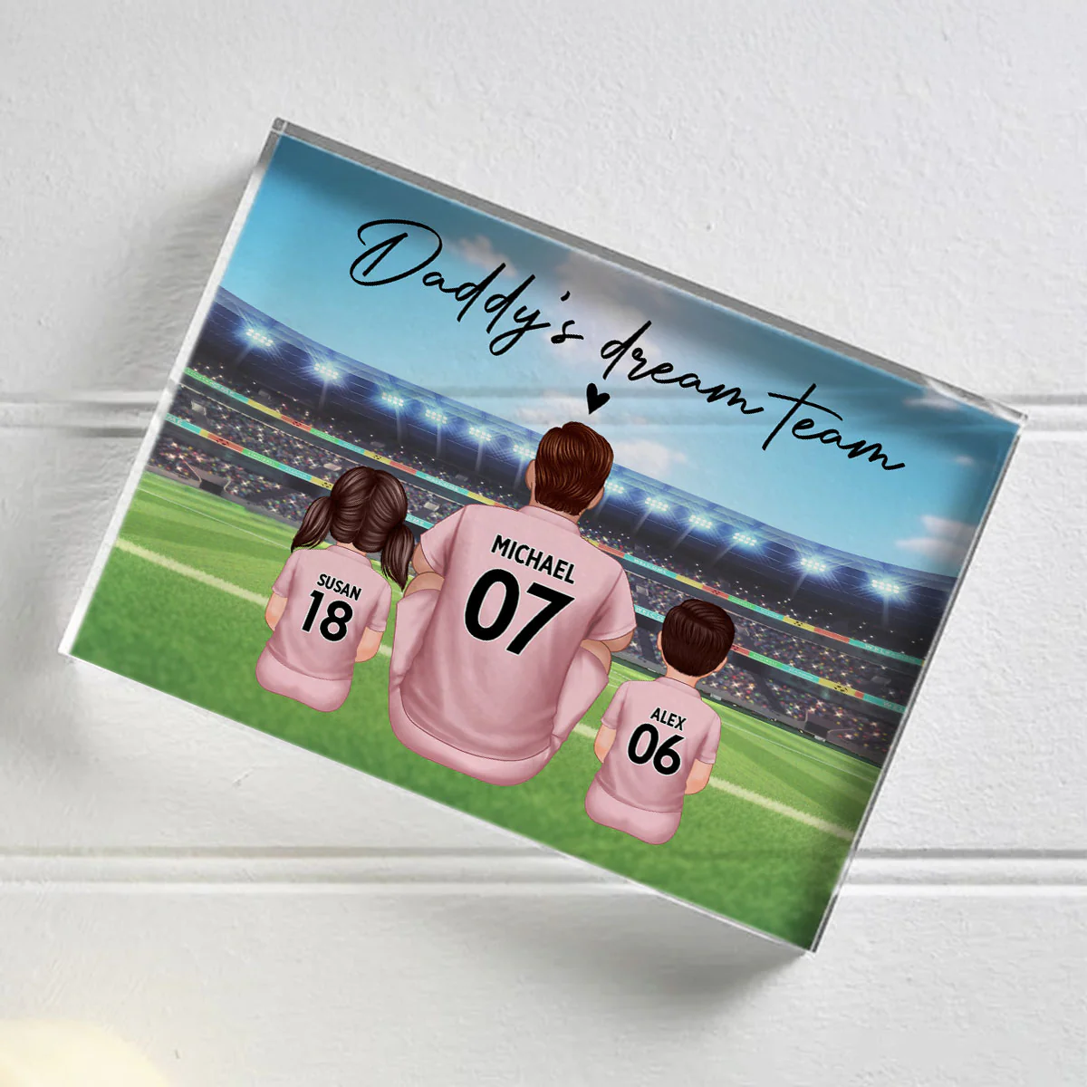 Daddy's Team Soccer Family Sitting Back View Personalized Acrylic Block, Gift - Image 3