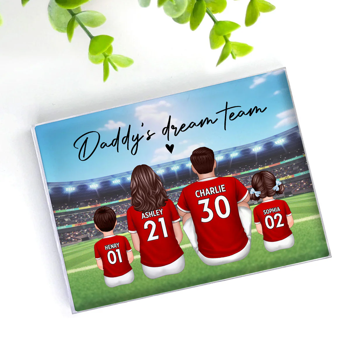Daddy's Team Soccer Family Sitting Back View Personalized Acrylic Block, Gift - Image 4