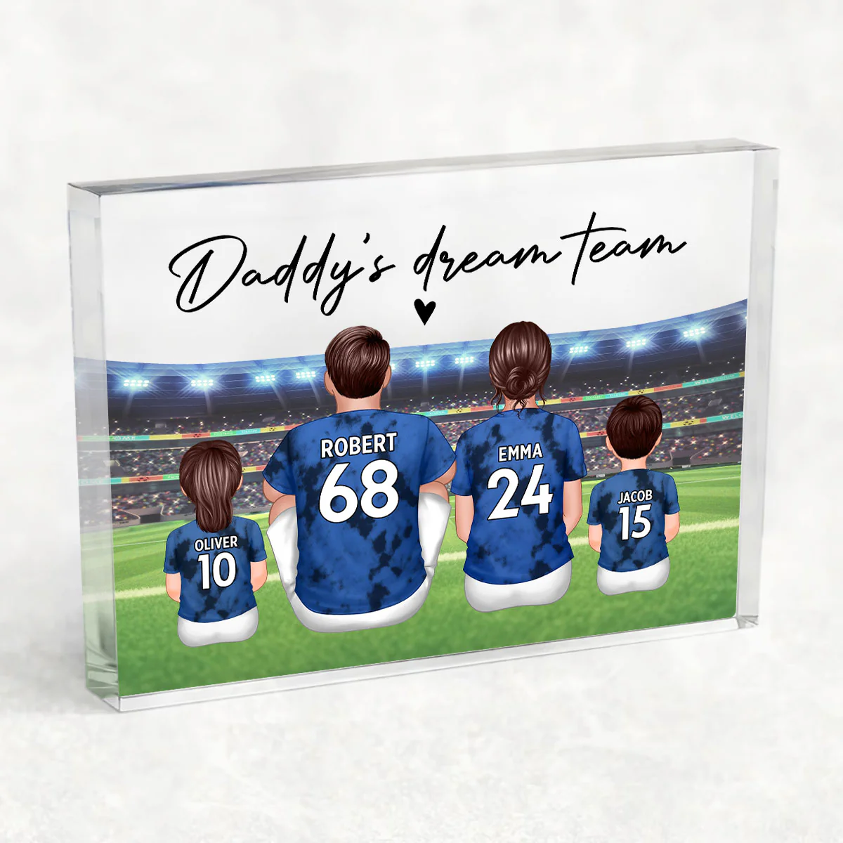 Daddy's Team Soccer Family Sitting Back View Personalized Acrylic Block, Gift - Image 5