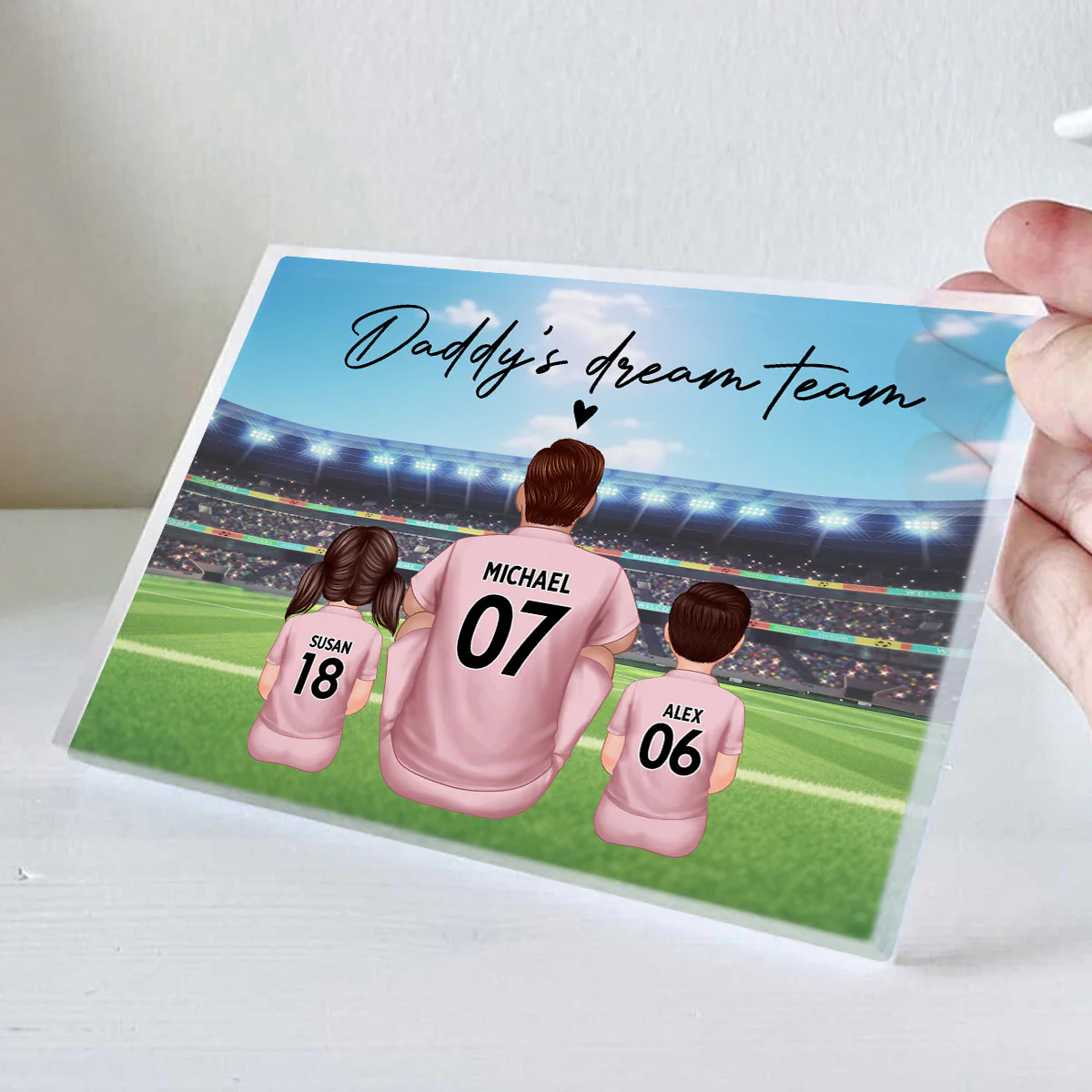 Daddy's Team Soccer Family Sitting Back View Personalized Acrylic Block, Gift - Image 6