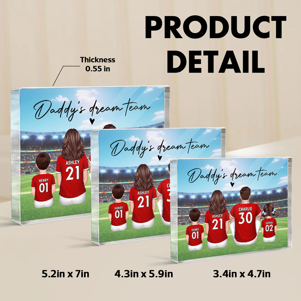Daddy's Team Soccer Family Sitting Back View Personalized Acrylic Block, Gift - Image 7