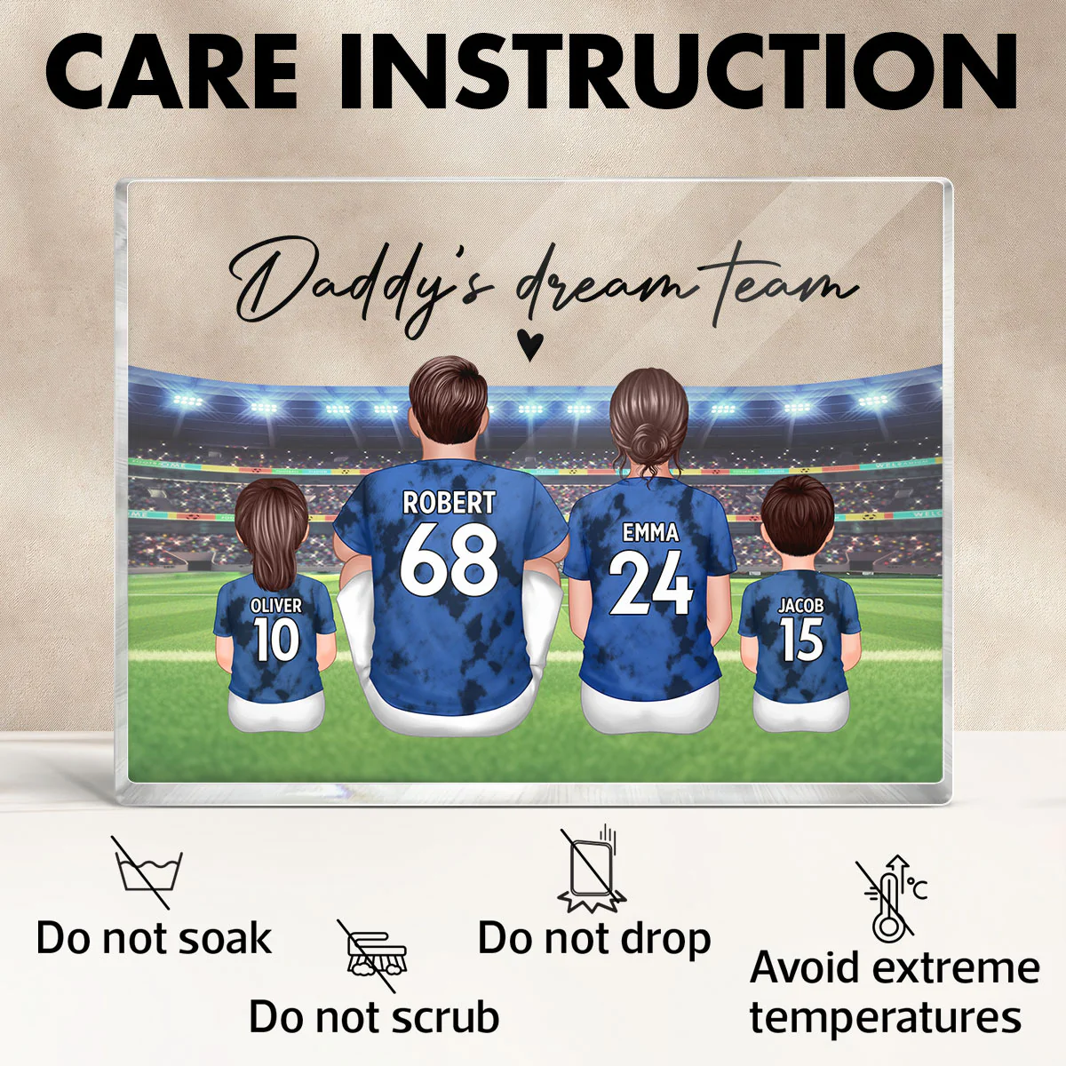 Daddy's Team Soccer Family Sitting Back View Personalized Acrylic Block, Gift - Image 8