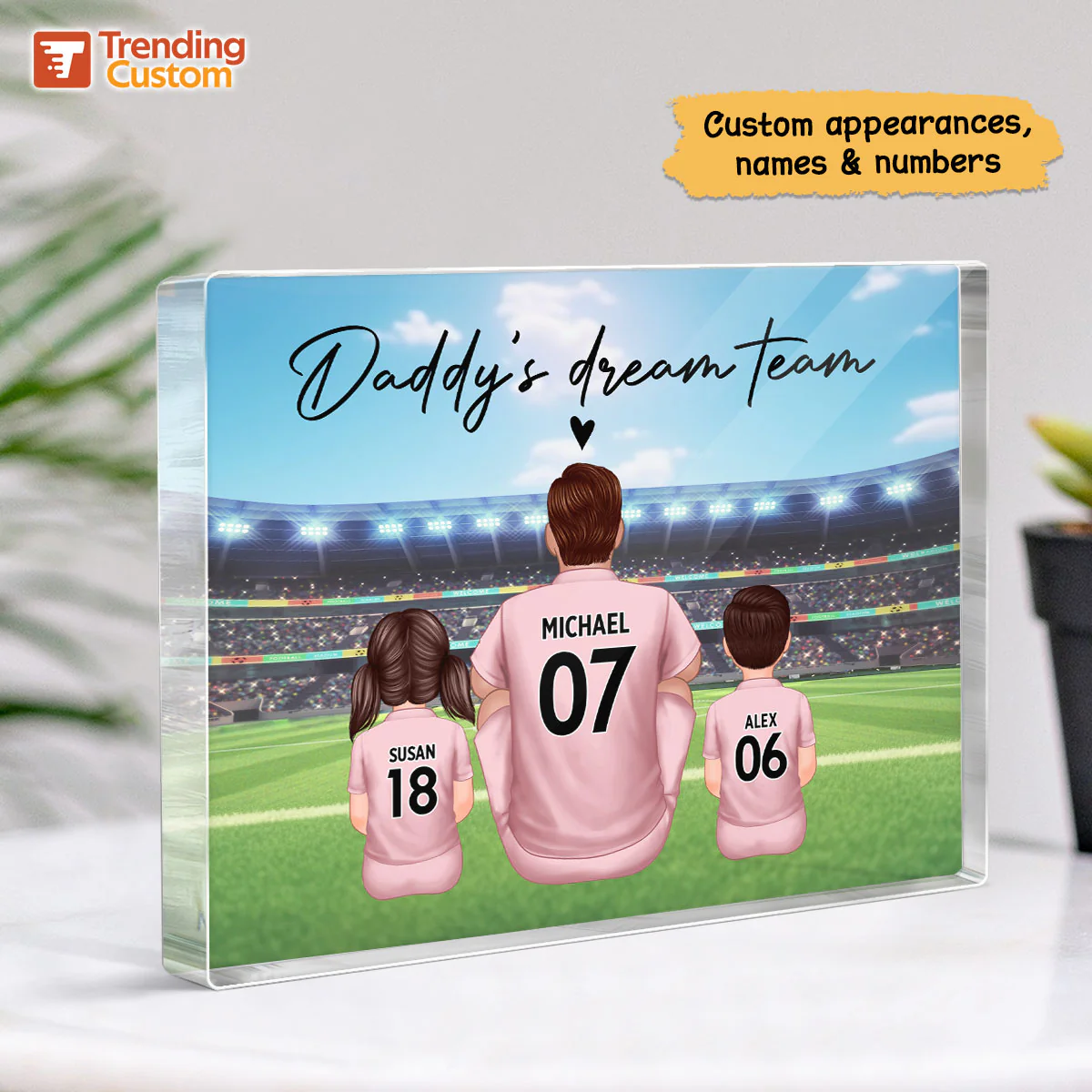 Daddy's Team Soccer Family Sitting Back View Personalized Acrylic Block, Gift - Image 9