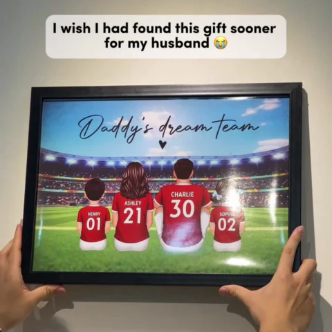 Daddy's Team Soccer Football Family Sitting Personalized Poster, Gift For Family, Dad, Grandpa, Husband - Image 2