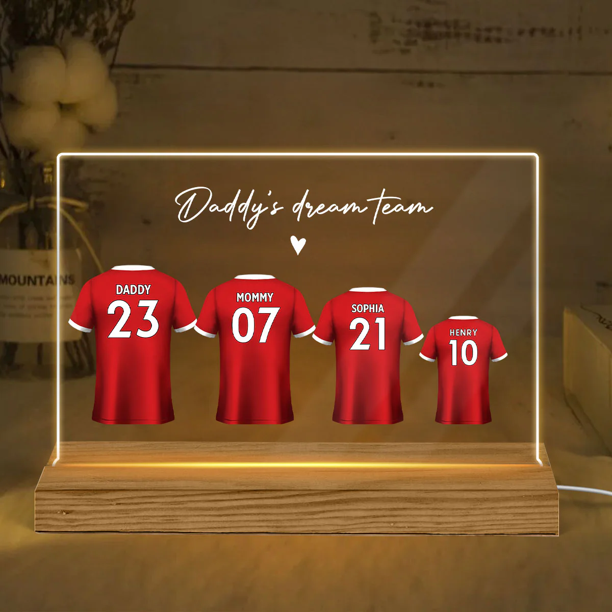 Daddy's Team Soccer Shirt Personalized Acrylic LED Night Light - Image 2