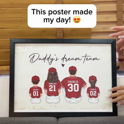 Daddy's Team Softball Family Sitting Personalized Poster, Gift For Family, Dad, Grandpa, Husband - Image 2