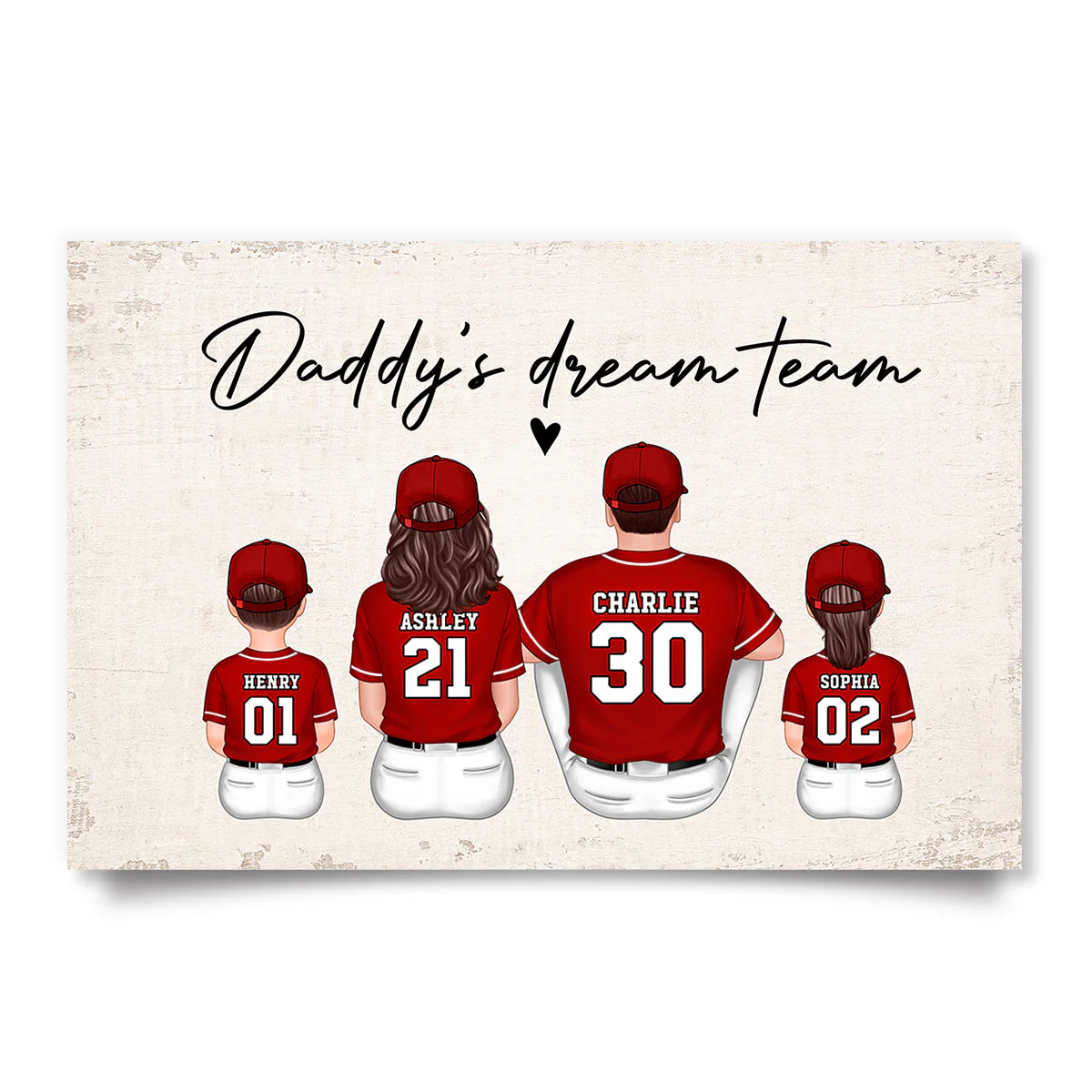 Daddy's Team Softball Family Sitting Personalized Poster, Gift For Family, Dad, Grandpa, Husband - Image 3