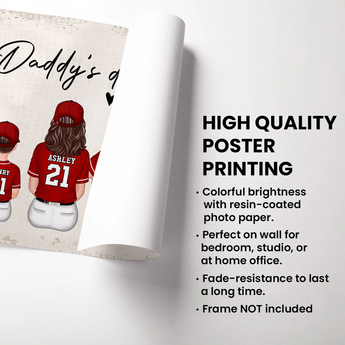 Daddy's Team Softball Family Sitting Personalized Poster, Gift For Family, Dad, Grandpa, Husband - Image 5