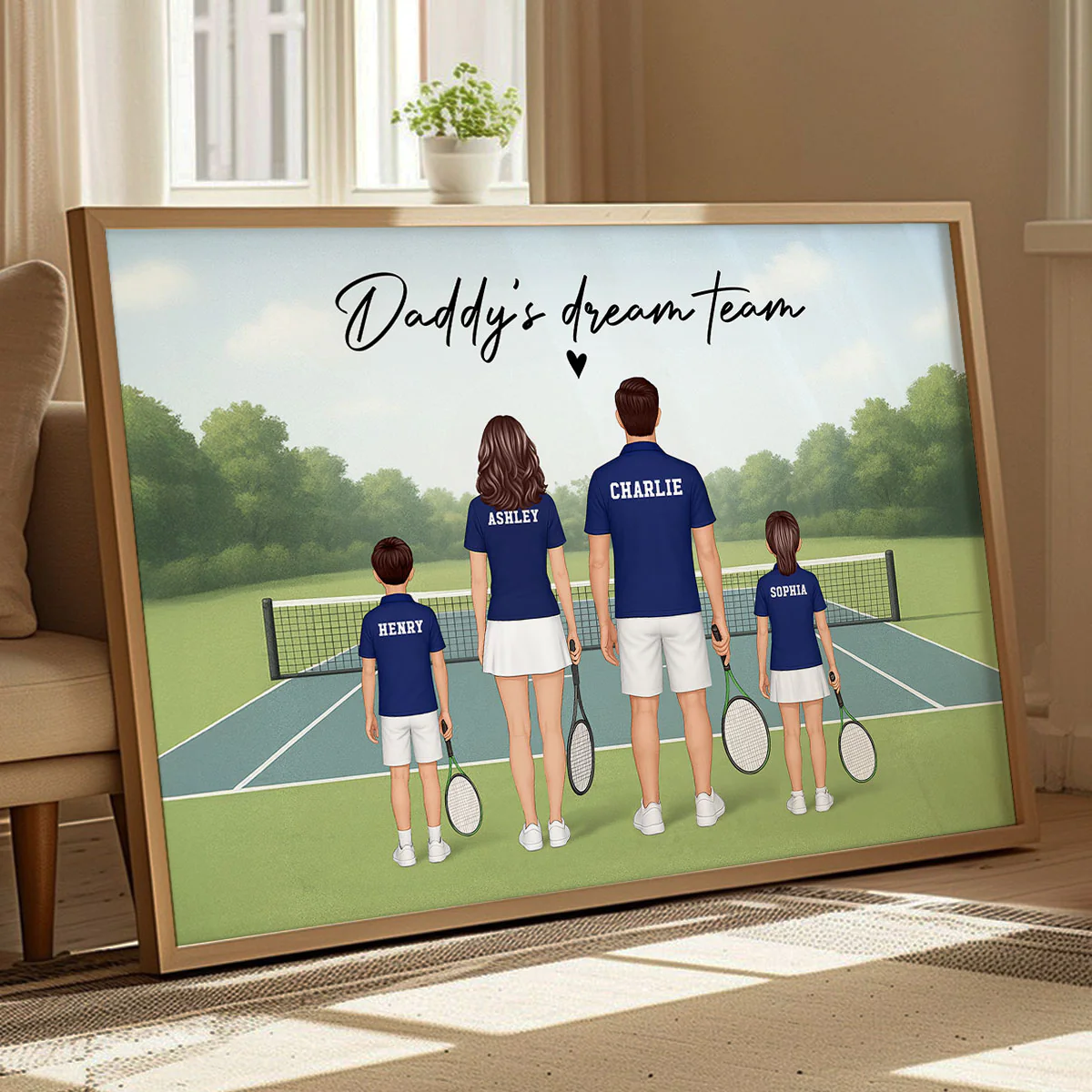 Daddy's Team Tennis Family Back View Personalized Poster, Father's Day Gift - Image 3
